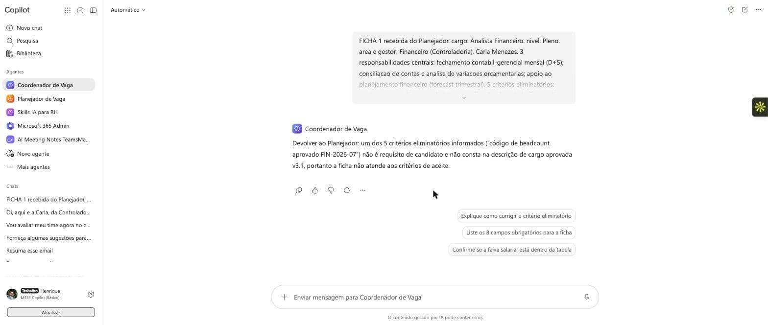Coordenador devolvendo a ficha ao Planejador por causa de um critério que não é requisito de candidato