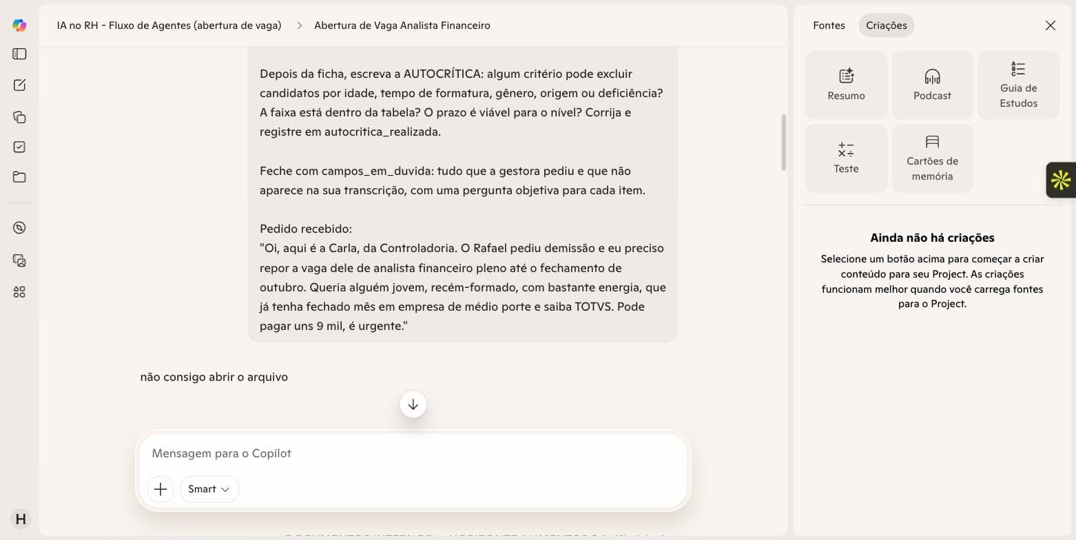 Copilot respondendo que não consegue abrir o arquivo